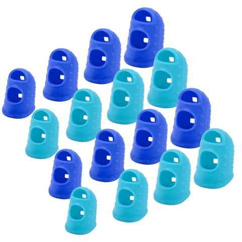 CERCTLA Fingerspitzen, 16 Stück Silikon-Fingerhüte, Fingerspitzengriffe, Fingerschutz Pads Abdeckung für Gitarre Spielen Büro Zählen Nähen Stricken (Blau, Himmelblau)
