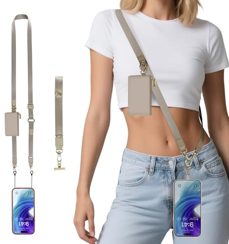 memumi 3 in 1 Wide Phone Lanyard with Card Holder - Adjustable Crossbody Strap, Wrist Strap & Detachable Neck Strap, Secure Hands-Free Carry for Phone, Keys, ID, Cards