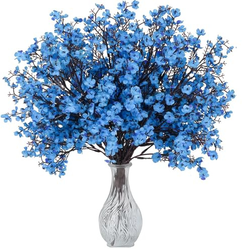 DabbOo 6 Sträuße kunstblumen wie echt Kunstblumen für Außen Künstliche Forsythien Schleierkraut Künstlich Geeignet für Möbel, Hochzeit, Gartendekoration (Blau)