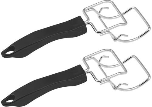 COMPUKAS Set di 2 pinze di presa per piastra riscaldante in acciaio inossidabile, clip per vassoio da forno resistenti alle ustioni, manico rivestito, strumento multiuso da cucina
