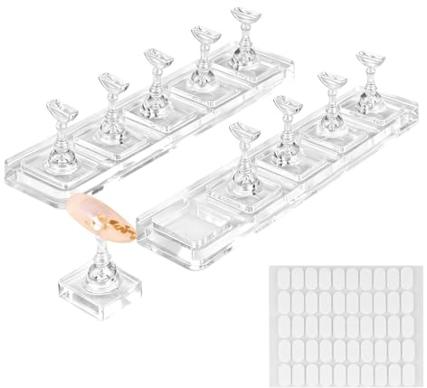 Diakey 10 Pack Nail Stand for Press ons with 50 Pack Tape, Non-Magnetic and Detachable Nail Holder for Painting, Art, Display, Acrylic Fake Tip Practice Tool, Home, Salon