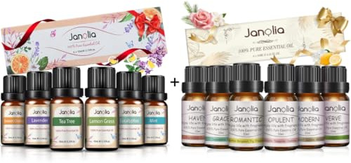 Janolia Ätherische Öle für Diffuser, Naturrein Duftöle Geschenkset, Reines Aroma Essential Oils für Zuhause, Büro, Spa