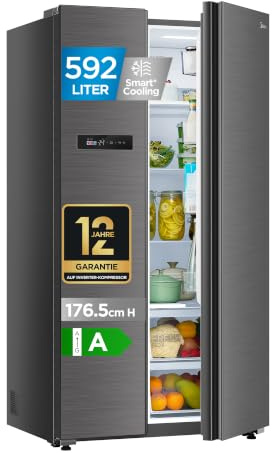 Midea Side-by-Side Kühlschrank 592 L, No Frost, 35 dB, Humidity Control | Dual-Inverter, Multi-Air-Flow, SuperCool & Freeze, Aktive Geruchsneutralisation, 179,3 cm H, Bru-Stahl, MDRS791MYA46