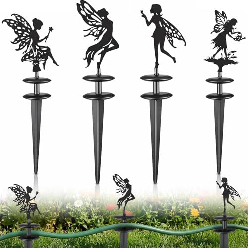 Zonon 4 Packs Metal Garden Hose Guide Stakes 13.8 Inch Cast Iron Hose Holder Spike with Decorative Flower Fairy Rust Resistant Guides for Garden Lawn Yard Farm Outside Plant Protection
