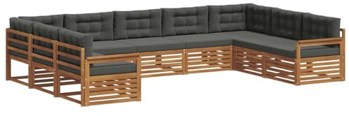 vidaXL Sofagarnituren 9 pcs Natur und Anthrazit Massivholz Akazie, Gartenmöbel, modernes Outdoor-Sofa, Robustes Set, Lounge-Sitz, Terrasse, Komfort für Dein Zuhause