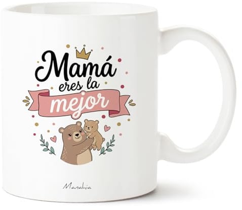 Manahia - Taza Mamá Eres la Mejor | Regalo Original Día de la Madre, Cumpleaños, Navidad | Detalle para Mujer con Diseño de Osos y Corona | Incluye Caja Kraft