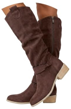 ORANDESIGNE Stivali Western Estivi da Donna Alla Caviglia Motivo Traforato Stivali da Cowboy in Camoscio Boho chic A Marrone 42 EU
