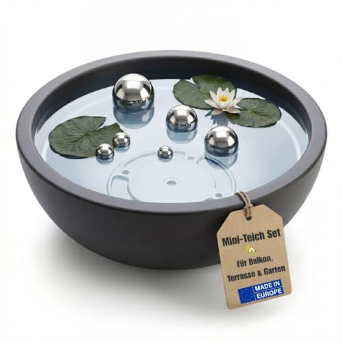 BigDean Miniteich Brunnen Set Schale mit Teichkugeln Komplettset Ø 39cm