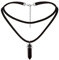 Tpocean Women's Double Layer Leather Black Choker Crystal Quartz Point Choker Necklace Gem Pendant Charm Jewelry
