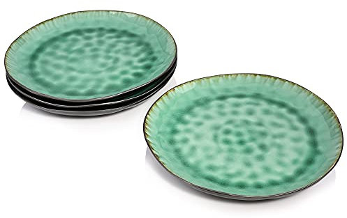 SÄNGER | Dessertteller Set Palm Beach, 4-teiliges Set aus Steingut, Dessert Teller Set, Einzigartiges Design | PREMIUM COLLECTION