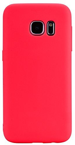 cuzz Schutzhülle für Samsung Galaxy S6 Edge + (1 Stück Displayschutzfolie aus Hartglas), einfarbig, Premium, flexibel, Silikon, TPU, dünn, ultradünn, rutschfest, Rot