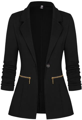 Genhoo Women's Long Stretchy Sleeve Open Front Lightweight Work Office Blazer Jacket Black L