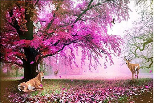 Vlies Wandbild - XXL Tapeten - Wanddekoration Fantasy Kirschbaum Hirsch Foto TV Hintergrundwand 3D Fototapete