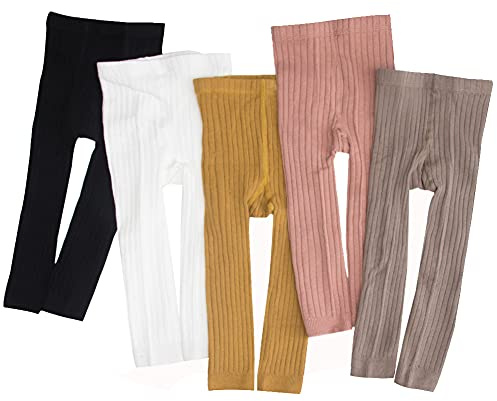 5 Pairs Girls Tights Cable Knit Leggings Footless Pants Pantyhose Stockings for Infants Toddlers, Multicoloured, 1-3 Years