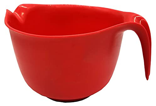Glad Mixing Bowl with Handle – 3 Quart | Heavy Duty Plastic with Pour Spout and Non-Slip Base | Dishwasher Safe Kitchen Supplies for Cooking and Baking, Red