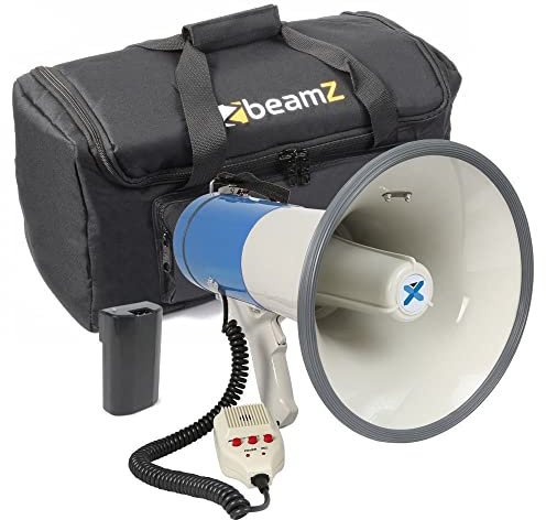 Vonyx MEG060 - Megafon Set mit Akku und Tasche, Aufnahmefunktion, 60 Watt, bis 1 KM, MP3, USB, SD, AUX, Megaphon mit Umhänge-Gurt, blau-weiß