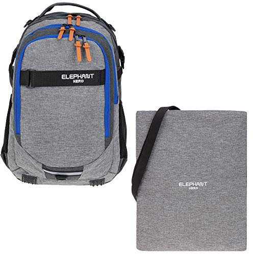 2 Teile Set ELEPHANT Schulrucksack Hero Signature Rucksack + Turnbeutel Attach Bag (Two Tone Grey-Blue (Grau-Blau))