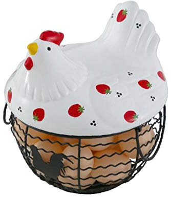 1 Conjunto De Cerámica del Hierro Huevo Casa para Guardar La Cesta De Fruta De La Sala Cesta del Almacenaje De La Cocina Decoración Fresa Gallina Patrón Agua Cesta Puede Almacenar 25 Huevos