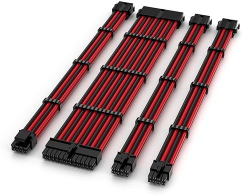 TECWARE FLEX Black/Red PSU Sleeved Extension Cables Set 30cm