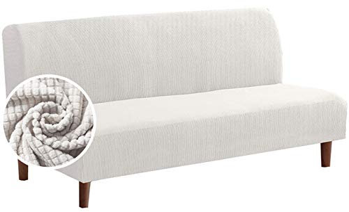 NIBESSER Sofabezug ohne Armlehnen Jacquard Sofa Überzug Armloser Sofaüberwurf Stretch Sofahusse Spandex Abdeckung Husse für Sofabett Einfarbig(Weiß,L)