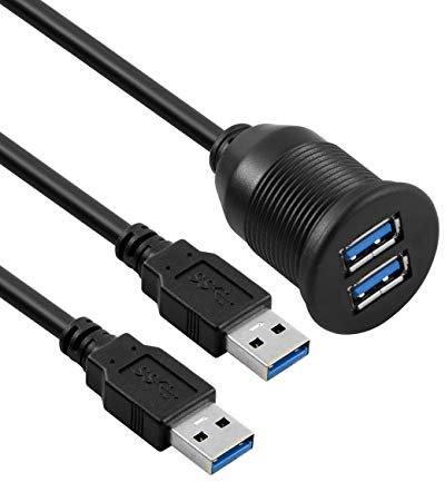 Câble USB 3.0 à montage encastré pour tableau de bord - 1 m - Pour voiture, bateau, moto - Double port - 2 m
