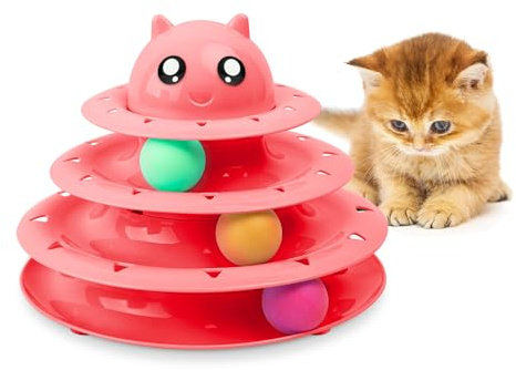 FurDreams Jouet Interactif pour Chat - Balle Amusante à 3 Niveaux avec 3 Balles de Couleur | Puzzle pour l'Exercice | Rose