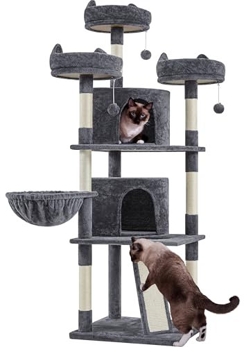 Yaheetech 175cm Multi-Level Cat Tree, Large Climbing Tower with Sisal-Covered Platforms Scratching Board & Scratching Posts, Cozy Perches, Stable Pet Bed Furniture for Indoor Cats/Kittens, Dark Grey