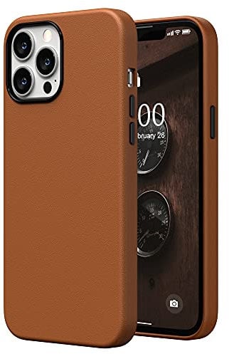 SURPHY Faux Leather Case Compatible with iPhone 13 Pro Max Case 6.7 inch, Premium PU Leather Case Cover (with Metallic Buttons & Microfiber Lining) for iPhone 13 Pro Max, Brown