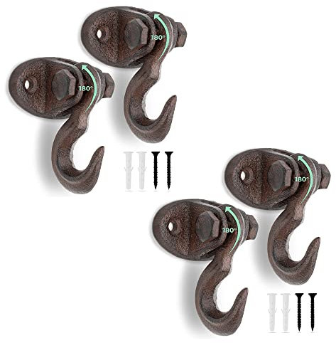 Glaskönig - 4x Rustikale Wandhaken-beweglicher Deckenhaken aus Gusseisen im Landhaus Design-Kleiderhaken antik Garderobenhaken-inkl. Befestigungsmaterial (Haken beweglich-Gusseisen)