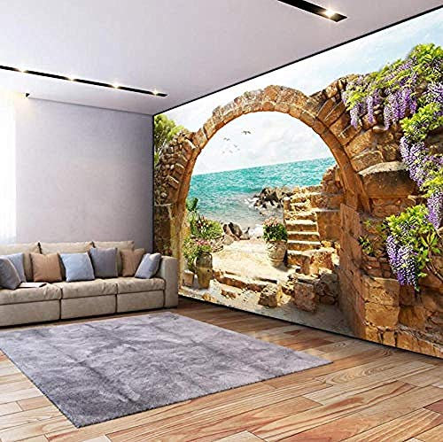 ZZXIAO Wandbild Tapete Garten Steinbögen Meerblick 3D Fototapete für Wohnzimmer Sofa Schlafzimmer Hintergrund Große W fototapete 3d effekt tapete Wohnzimmer Schlafzimmer Hintergrundbild-300cm×210cm