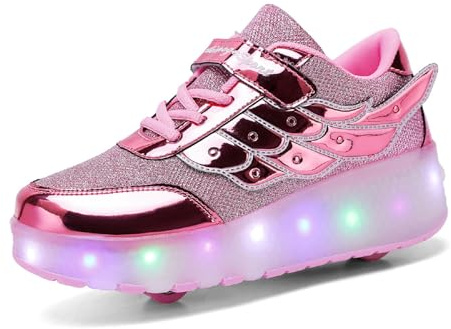 Aizeroth USB Rechargeable LED Chaussures à roulettes de Skateboard 7 Couleurs Clignotantes Chaussure avec Rouleau Multisports Outdoor Gymnastique Sneaker Automatiques Rétractables Baskets Mode