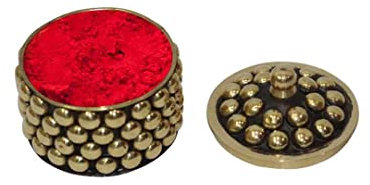KULIA Sindoor Kleine Box Messing Runde Form Schmuck Schmuckstück Dekorative Box Hindu Pooja Set Kumkum Kleine Box mit Gratis Sindur Pulver Memory Organizer Damen Accessoires Geschenkbox