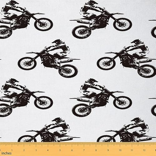 Motocross Rider Polsterstoff für Stühle, Extremsport Thema Outdoor Stoff von The Yard, Dirt Bike Motorrad Dekorativer Stoff für Polsterung und Home DIY Projekte, 1 Yard, Schwarz Weiß