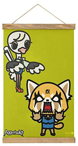 Aggretsuko Scroll-Poster, Stoffbild, Kunst, Holz, DIY-Rahmen, hängender Druck, Aufhänger für Raumdekoration, Öl, Leinwand, Kit Geschenk