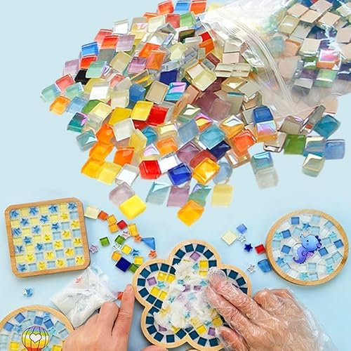 JIAMIAN 450 Pezzi 400 g Piastrelle Di Vetro, Mosaico Di Cristallo Di Colore Misto, Tasselli Mosaico, Piastrelle Mosaico Multicolori Decoro Tessere, Per Artigianato