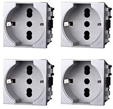 Serie Frutti Steckdosen Schalter Drucktasten Grau, Kompatibel mit Bticino Living Light Grau (4 Stück Schuko-Stecker)