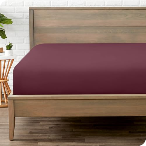 Bare Home Fitted Bottom Sheet - Premium 1800 Ultra-Soft Microfibre - Ultra-Soft Wrinkle Free - Deep Pocket - 35 CM Deep - Emperor Fitted Sheet (Burgundy)