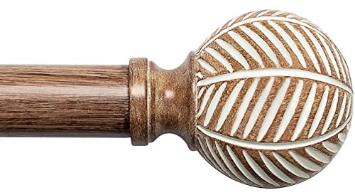 Wooden Curtain Rods for Windows: Adjustable 1 Diameter 48-86 Curtain Rod, Boho Style with Leaf Finials, Faux Wood Grain, Simple and Sturdy