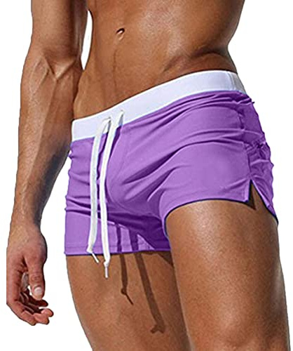 Oanviso Maillot de Bain Serrés pour Hommes avec Poche Zippe Boxer Trunks Shorts Shorts de Sports Nautiques avec Cordon de Serrage Classiques Couleur Unie Surf Shorts Swimpants A Violet L