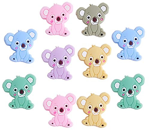 WEWAYSMILE 12 Stück Geometrie Silikonperlen, Silikonperlen Masse, Bunte Runde Silikonperlen, Für Schlüsselanhänger Halskette Armband Basteln DIY (Koala)