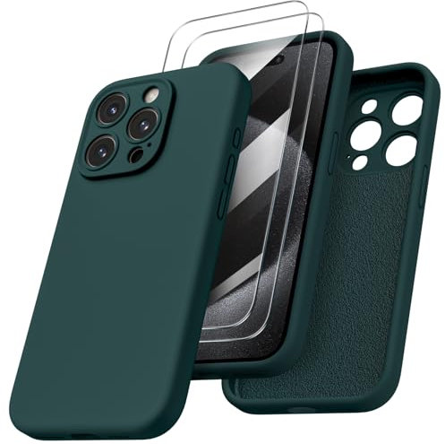 ORNARTO Compatible with iPhone 15 Pro Max Case Shockproof with 2pcs Screen Protectors, Waterproof Liquid Silicone Rubber Full Cover Protective Case for iPhone 15 Pro Max 6.7 inch-Oliver Green