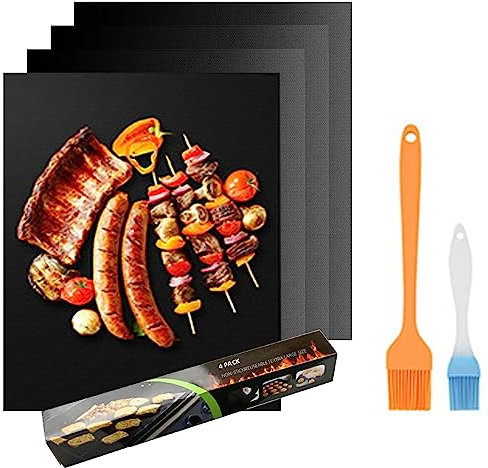 YCDZSW BBQ Grillmatte, 60x40CM Antihaft Teflon Grillmatten Grillplatte Gasgrill, Backpapier Wiederverwendbar,für Holzkohlegrill, Elektronischen Grill, Backofen (4er Set,Schwarz)