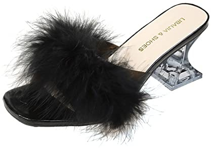 QWUVEDS High Heels Platform High Heels Black High Heels Sexy Women's Sandals Slippers Transparent Breathable Fashion Wine Heel Shoes Glass High Women's High Heels Women's Shoes with Heel, black, 6 UK