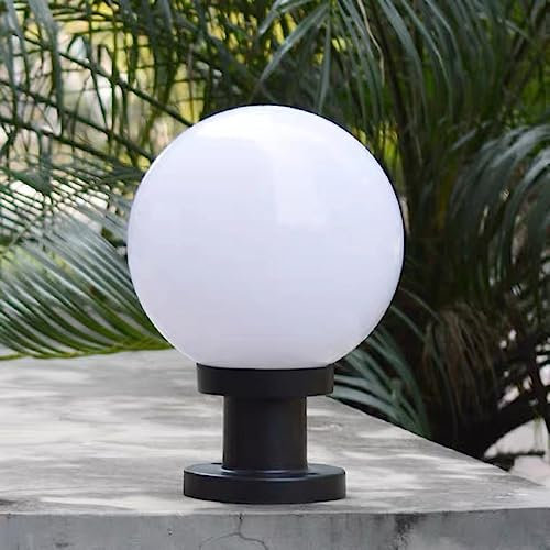 Quevia-Eletro Außen-Garten-Kugel-Leuchte,IP44 Dekorations-Wege-Lampe,Dekoleuchte Wegeleuchte Eingangsbereich Einfahrt Dekoration Garten Rasen Wasserdichte Sockelleuchte Weiß Acryl Schirm Φ35cm