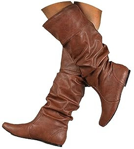 EGSDMNVSQ Stivali Alti Stivali Lunghi Da Donna Stivali Piatti Sopra Il Ginocchio Stivali Invernali Stivali Gotici Scarpe Con Tacco Basso Stivali In Pelle Autunno Inverno