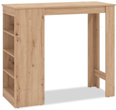 Homestyle4u 2529, Bartisch Holz Tresentisch Eiche Hochtisch Bartresen mit Regal Stauraum Küchentisch 120 x 105 x 50 cm