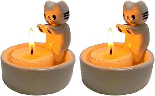 Benares 2 Stück Katzen Kerzenhalter - Cartoon-Kätzchen-Kerzenhalter | Warming Paws Katzen Teelichthalter Ornamente | Kätzchen Teelicht Kerzenhalter Deko Katzengeschenke Für Katzenliebhaber