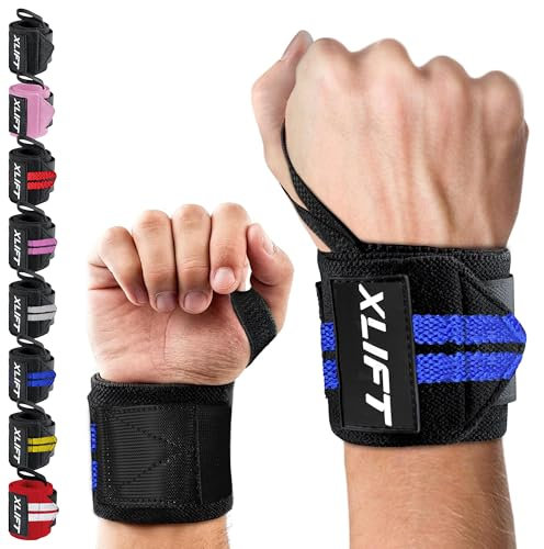 xlift Handgelenk Bandagen Gym - Wrist Wraps Gym - Handgelenk Bandagen Fitness – Handgelenkbandagen Kraftsport für Fitness, Handgelenkstütze, Bodybuilding, Calisthenics & Crossfit (Schwarz & Blau)