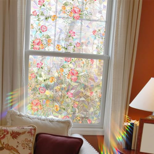 WBQMUNY Rainbow Window Privacy Film,Iridescent Window Film,Static Cling Sticker,Suncatcher Window Cover 17.7 x 43.3