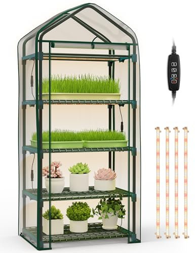 Poolergetic Serre d'intérieur avec lampes de culture, serre à 4 niveaux avec 4 lampes de croissance à spectre complet pour la germination des graines au début du printemps et la culture en intérieur